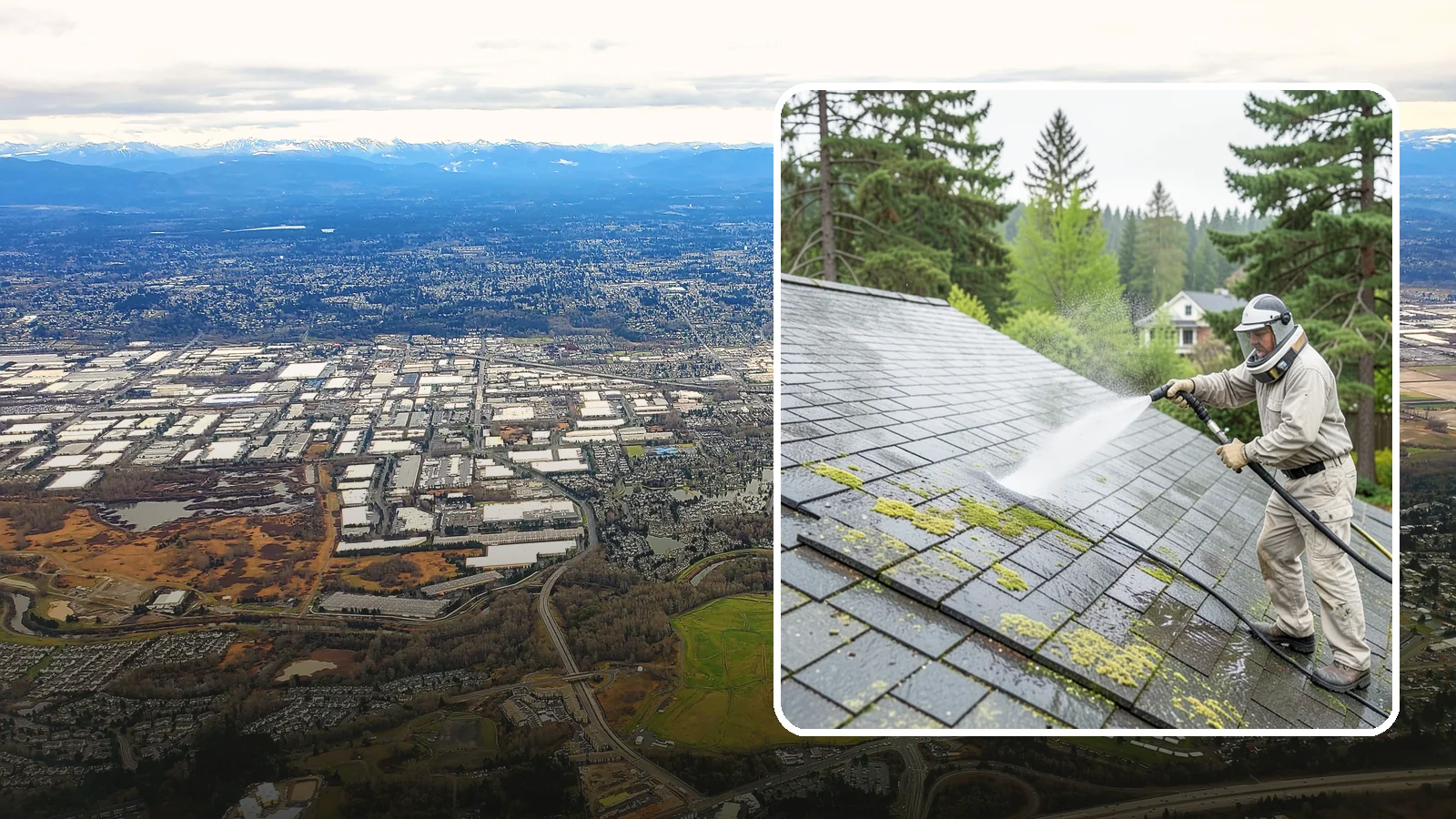 Slate Roof Cleaning in Kent, King County, WA - Meticulous cleaning of natural slate roofs that removes lichen and algae without damaging the stone or fasteners.