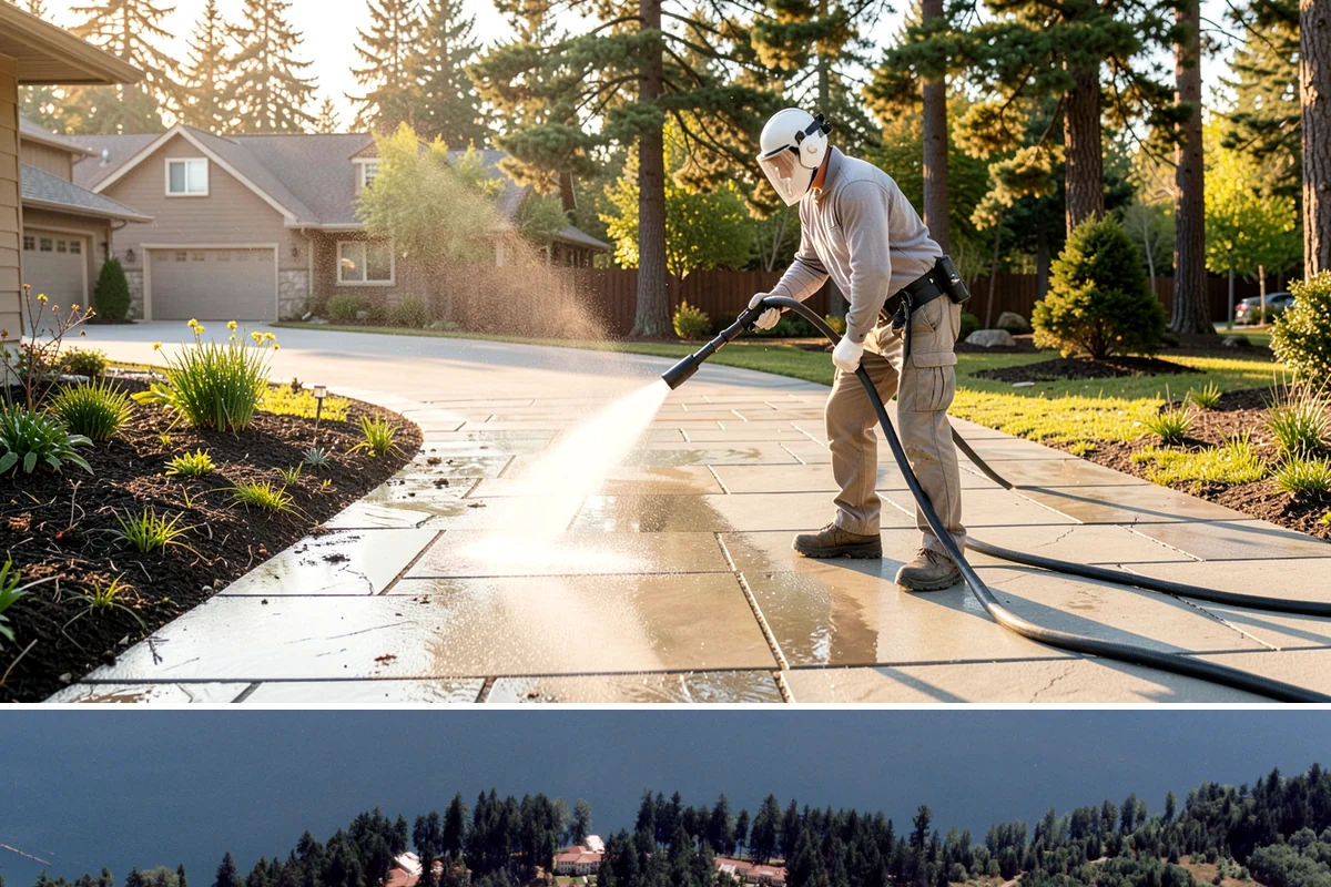 Slate Roof Cleaning in Lakewood, Pierce County, WA - Dry summer conditions provide the stable, low-risk footing needed for safe slate cleaning.