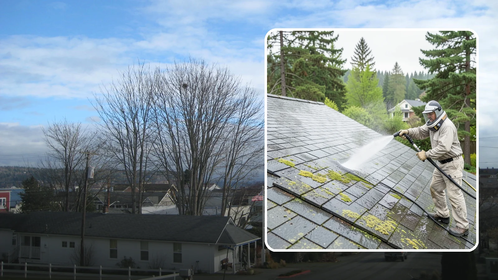 Slate Roof Cleaning in Langley, Island County, WA - Meticulous cleaning of natural slate roofs that removes lichen and algae without damaging the stone or fasteners.