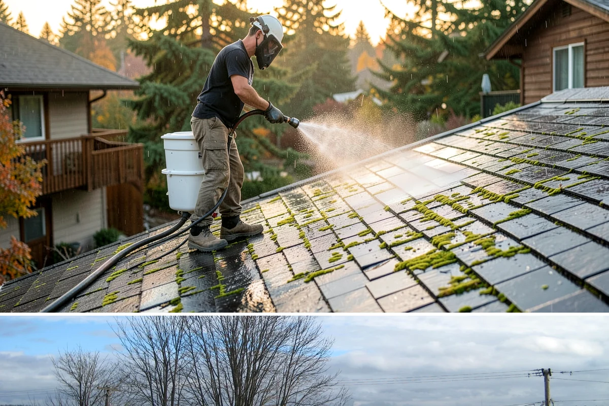Slate Roof Cleaning in Langley, Island County, WA - Dry summer conditions provide the stable, low-risk footing needed for safe slate cleaning.