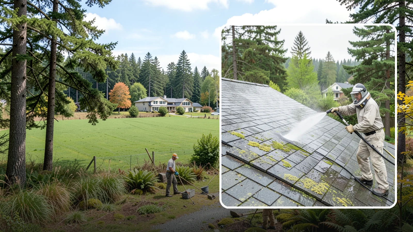 Slate Roof Cleaning in Lyman, Skagit County, WA - Meticulous cleaning of natural slate roofs that removes lichen and algae without damaging the stone or fasteners.