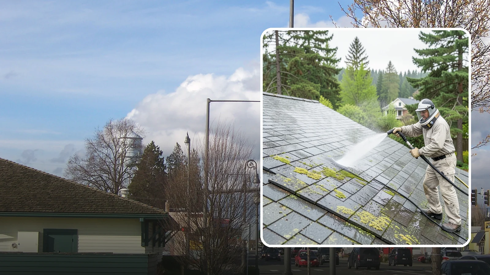 Slate Roof Cleaning in Marysville, Snohomish County, WA - Meticulous cleaning of natural slate roofs that removes lichen and algae without damaging the stone or fasteners.