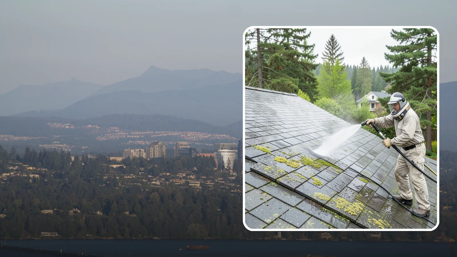 Slate Roof Cleaning in Medina, King County, WA - Meticulous cleaning of natural slate roofs that removes lichen and algae without damaging the stone or fasteners.