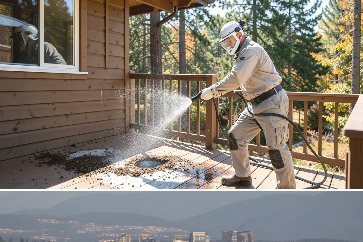 Slate Roof Cleaning in Medina, King County, WA - Dry summer conditions provide the stable, low-risk footing needed for safe slate cleaning.