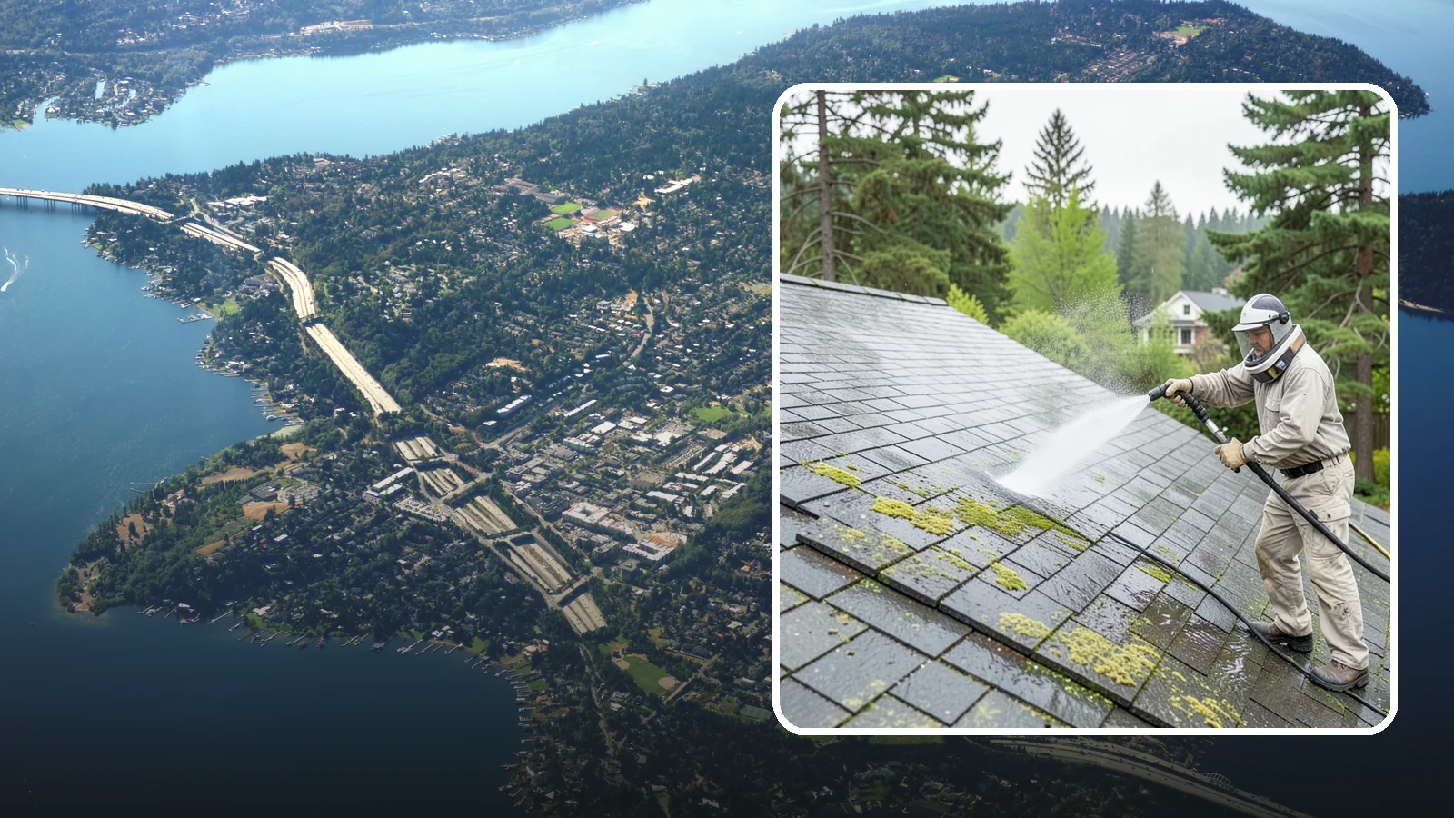 Slate Roof Cleaning in Mercer Island, King County, WA - Meticulous cleaning of natural slate roofs that removes lichen and algae without damaging the stone or fasteners.