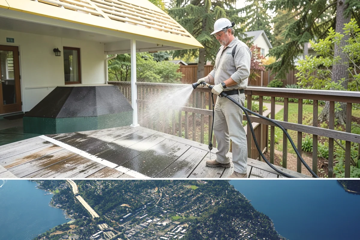 Slate Roof Cleaning in Mercer Island, King County, WA - Dry summer conditions provide the stable, low-risk footing needed for safe slate cleaning.