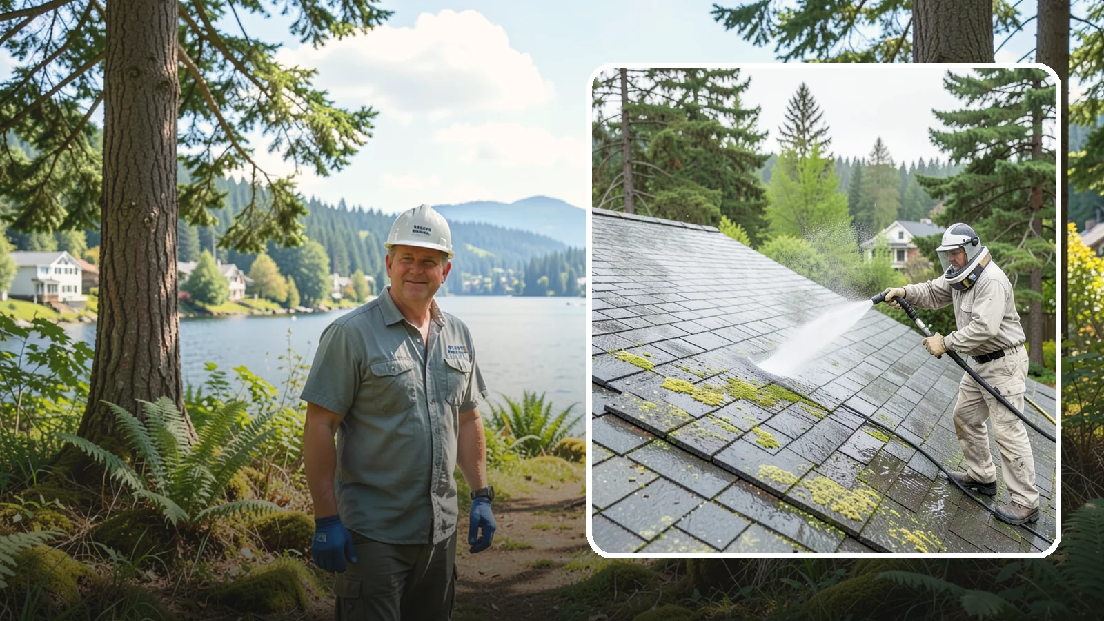 Slate Roof Cleaning in Milton, King County, WA - Meticulous cleaning of natural slate roofs that removes lichen and algae without damaging the stone or fasteners.