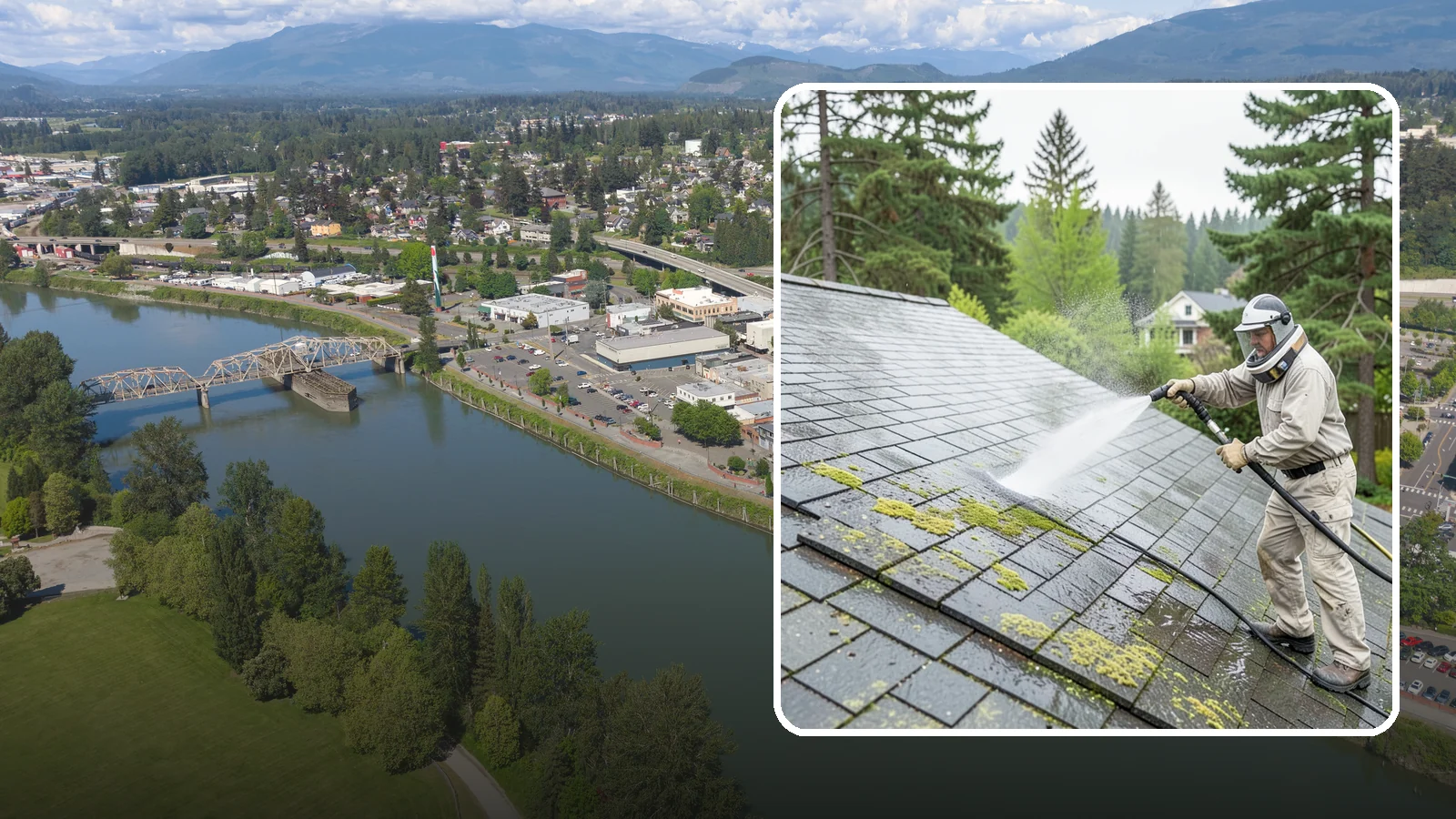 Slate Roof Cleaning in Mount Vernon, Skagit County, WA - Meticulous cleaning of natural slate roofs that removes lichen and algae without damaging the stone or fasteners.