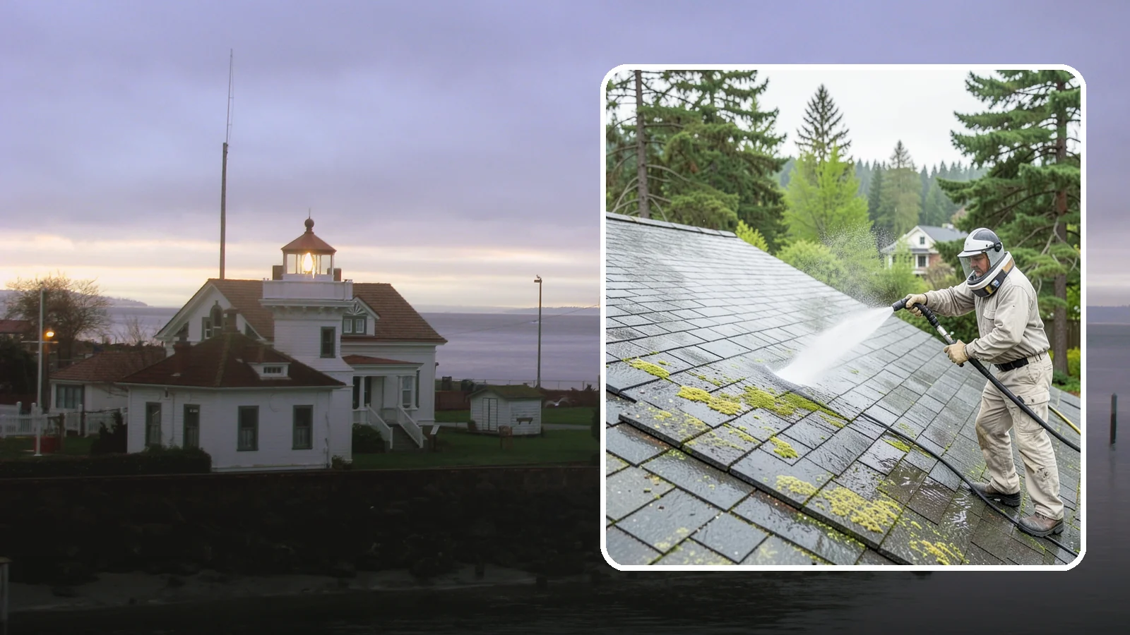 Slate Roof Cleaning in Mukilteo, Snohomish County, WA - Meticulous cleaning of natural slate roofs that removes lichen and algae without damaging the stone or fasteners.