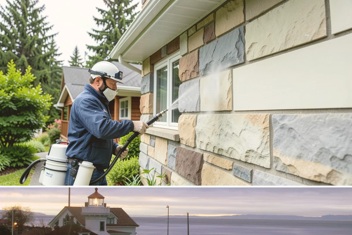 Slate Roof Cleaning in Mukilteo, Snohomish County, WA - Dry summer conditions provide the stable, low-risk footing needed for safe slate cleaning.