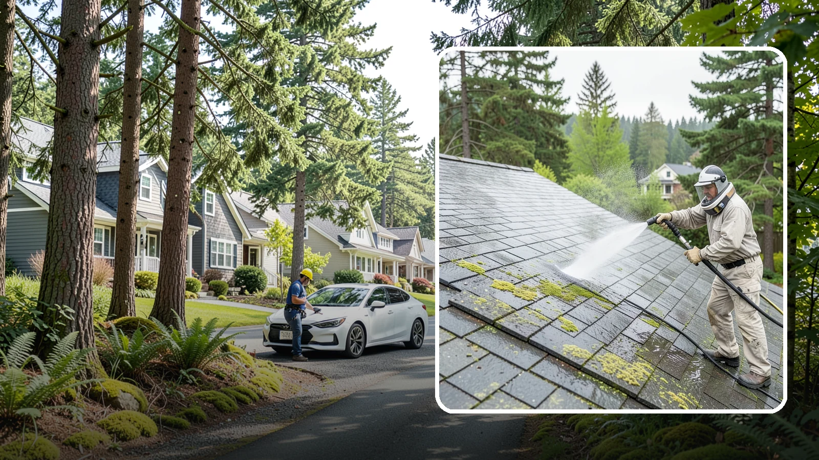 Slate Roof Cleaning in Normandy Park, King County, WA - Meticulous cleaning of natural slate roofs that removes lichen and algae without damaging the stone or fasteners.