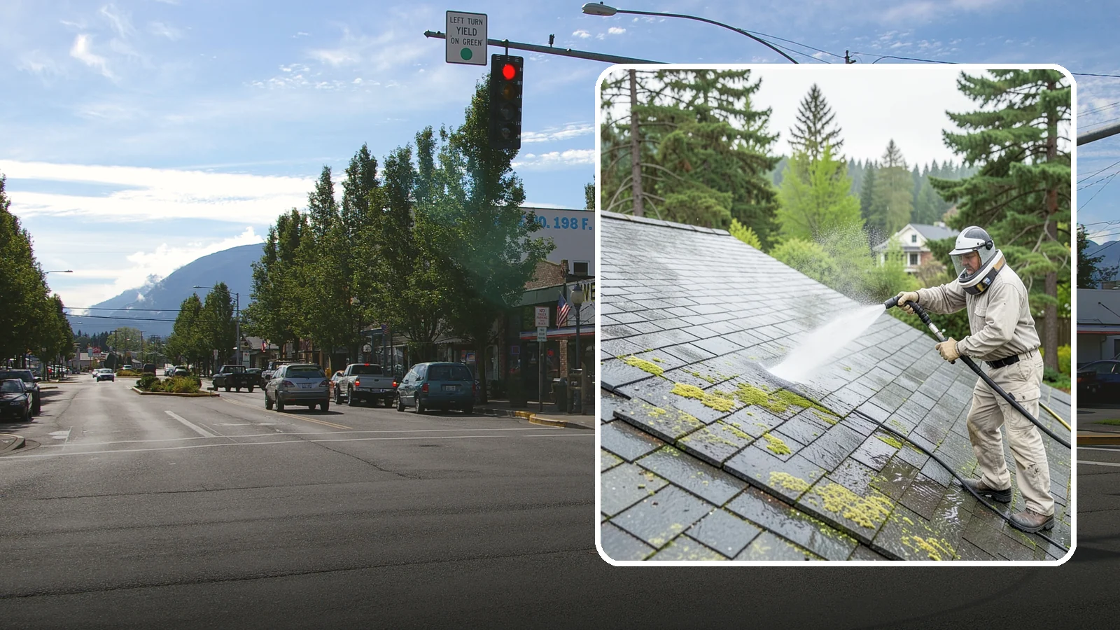 Slate Roof Cleaning in North Bend, King County, WA - Meticulous cleaning of natural slate roofs that removes lichen and algae without damaging the stone or fasteners.