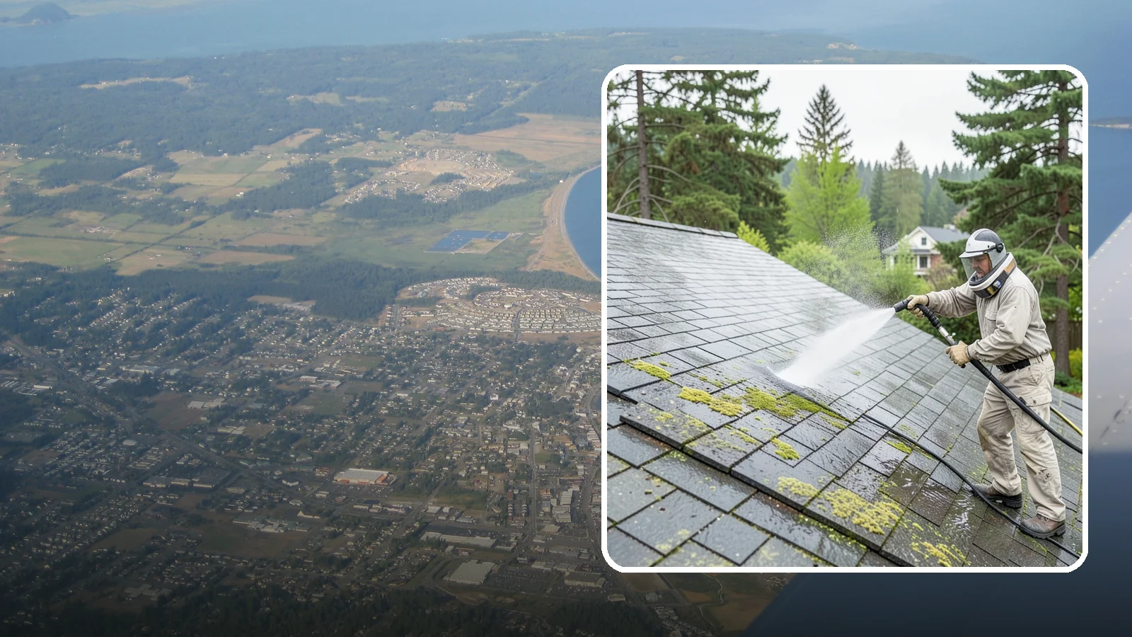 Slate Roof Cleaning in Oak Harbor, Island County, WA - Meticulous cleaning of natural slate roofs that removes lichen and algae without damaging the stone or fasteners.