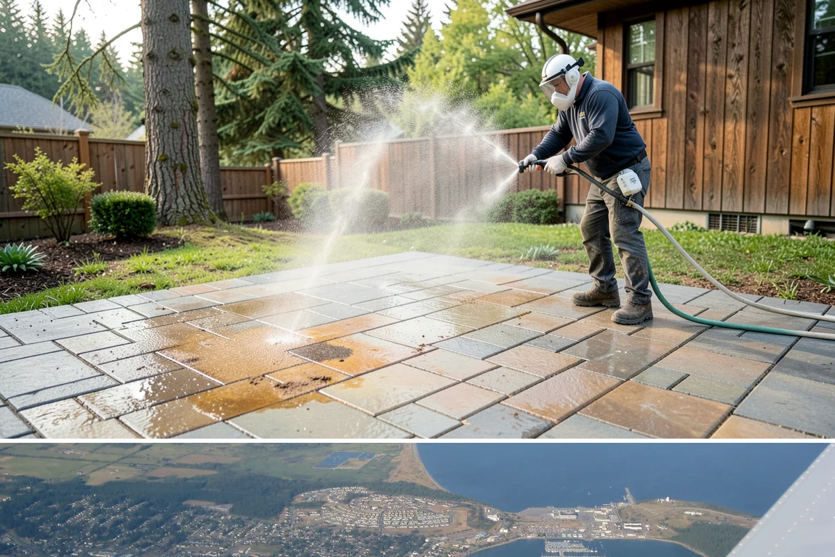Slate Roof Cleaning in Oak Harbor, Island County, WA - Dry summer conditions provide the stable, low-risk footing needed for safe slate cleaning.