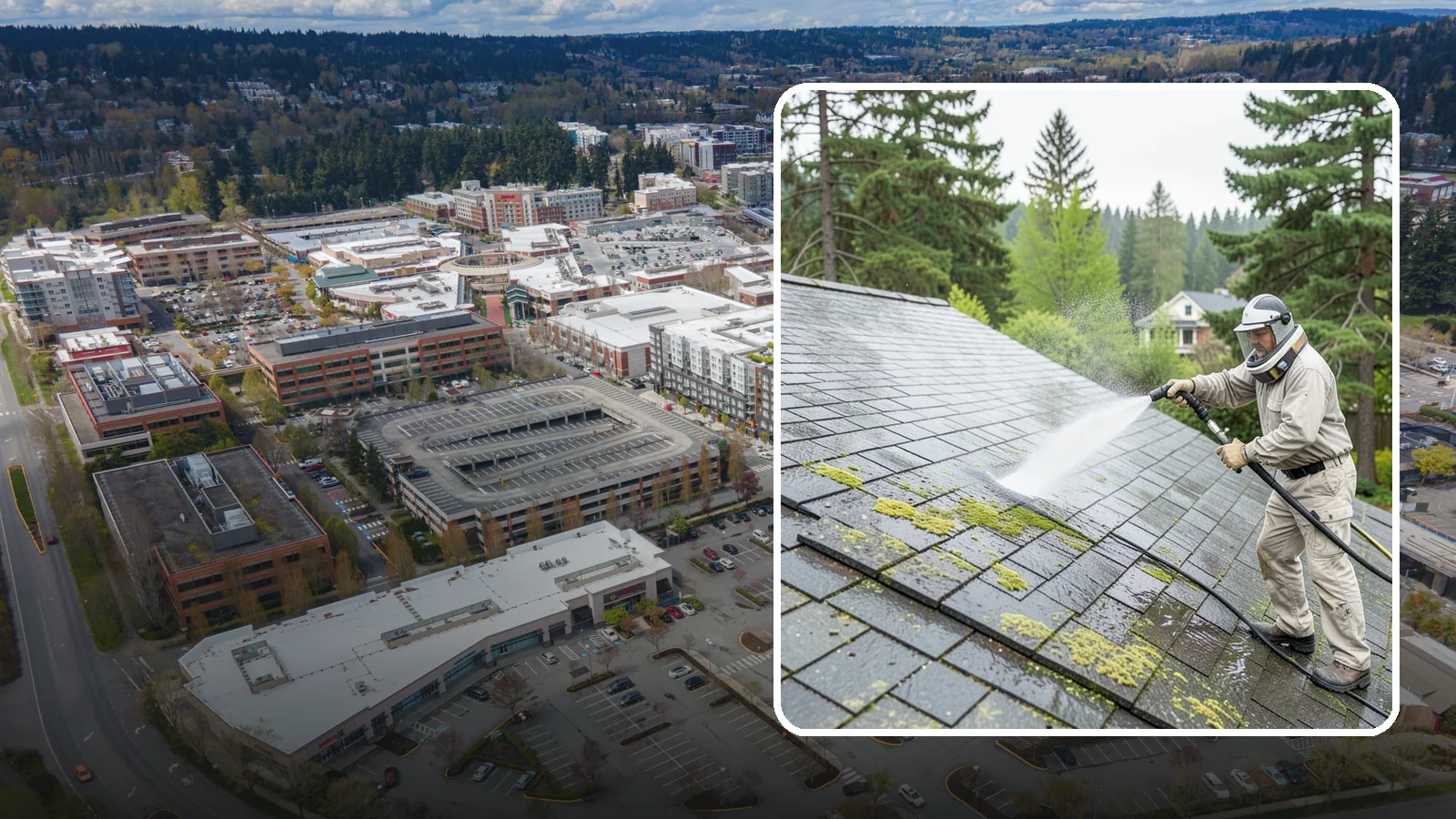 Slate Roof Cleaning in Redmond, King County, WA - Meticulous cleaning of natural slate roofs that removes lichen and algae without damaging the stone or fasteners.