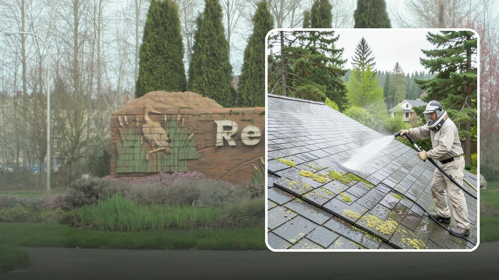 Slate Roof Cleaning in Renton, King County, WA - Meticulous cleaning of natural slate roofs that removes lichen and algae without damaging the stone or fasteners.