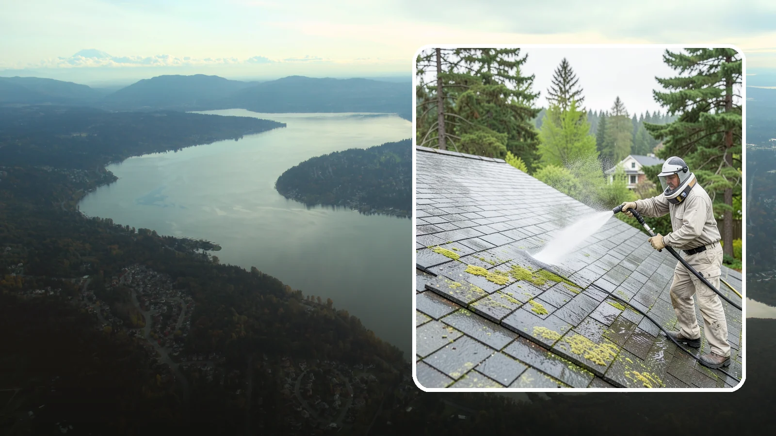 Slate Roof Cleaning in Sammamish, King County, WA - Meticulous cleaning of natural slate roofs that removes lichen and algae without damaging the stone or fasteners.