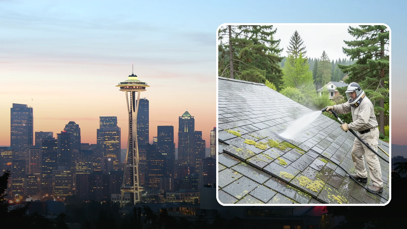 Slate Roof Cleaning in Seattle, King County, WA - Meticulous cleaning of natural slate roofs that removes lichen and algae without damaging the stone or fasteners.