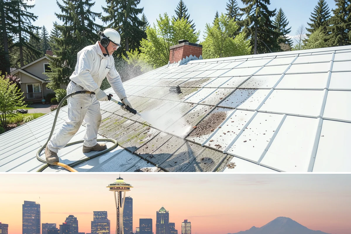 Slate Roof Cleaning in Seattle, King County, WA - Dry summer conditions provide the stable, low-risk footing needed for safe slate cleaning.