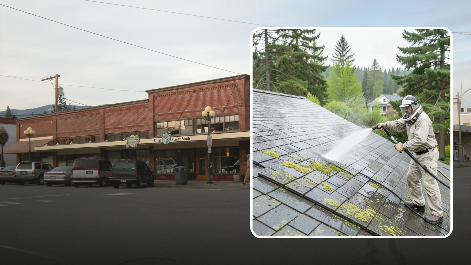 Slate Roof Cleaning in Sedro-Woolley, Skagit County, WA - Meticulous cleaning of natural slate roofs that removes lichen and algae without damaging the stone or fasteners.