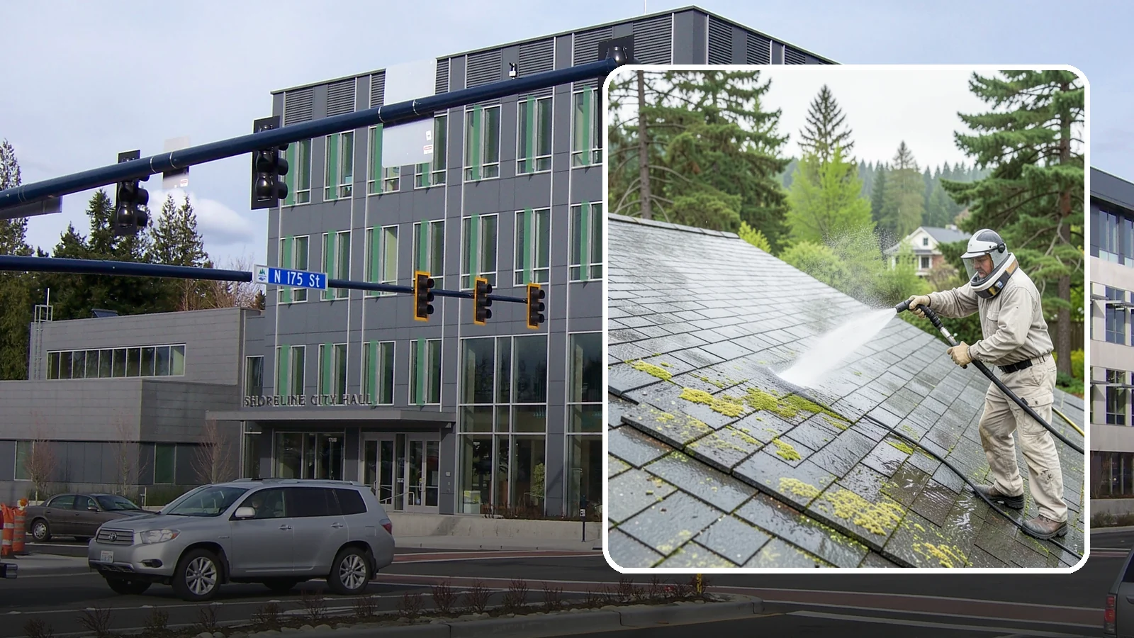 Slate Roof Cleaning in Shoreline, King County, WA - Meticulous cleaning of natural slate roofs that removes lichen and algae without damaging the stone or fasteners.