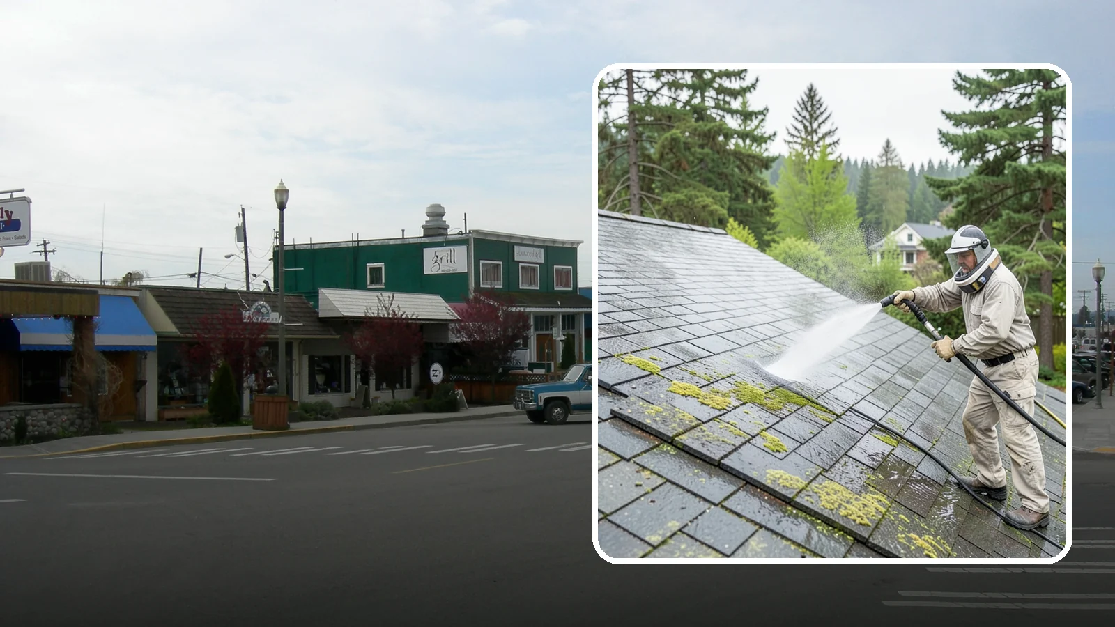 Slate Roof Cleaning in Stanwood, Snohomish County, WA - Meticulous cleaning of natural slate roofs that removes lichen and algae without damaging the stone or fasteners.