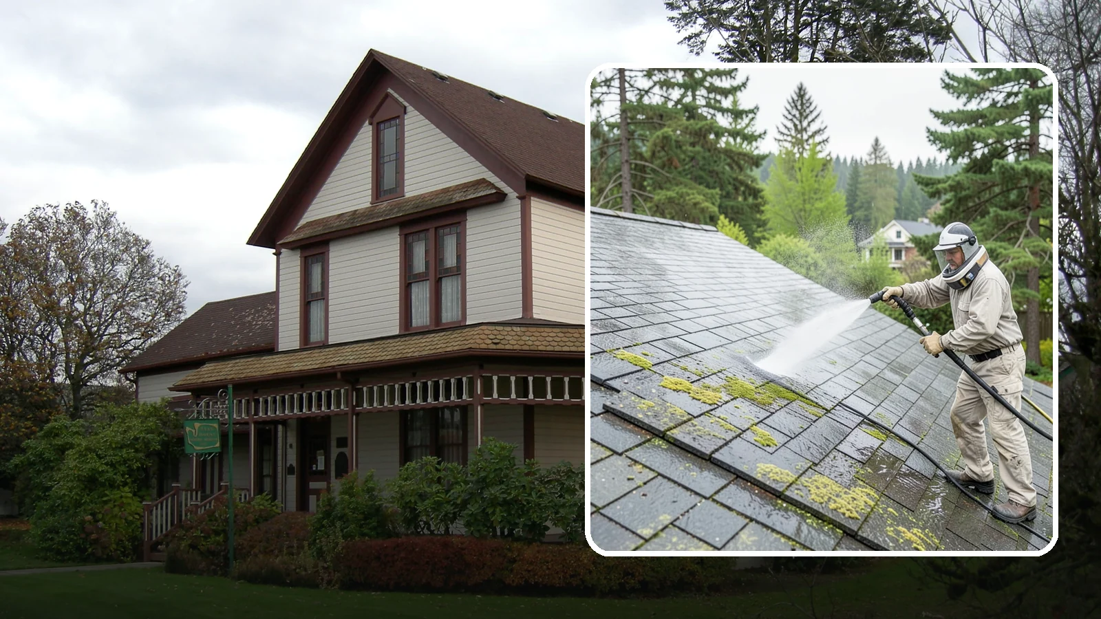 Slate Roof Cleaning in Sumner, Pierce County, WA - Meticulous cleaning of natural slate roofs that removes lichen and algae without damaging the stone or fasteners.