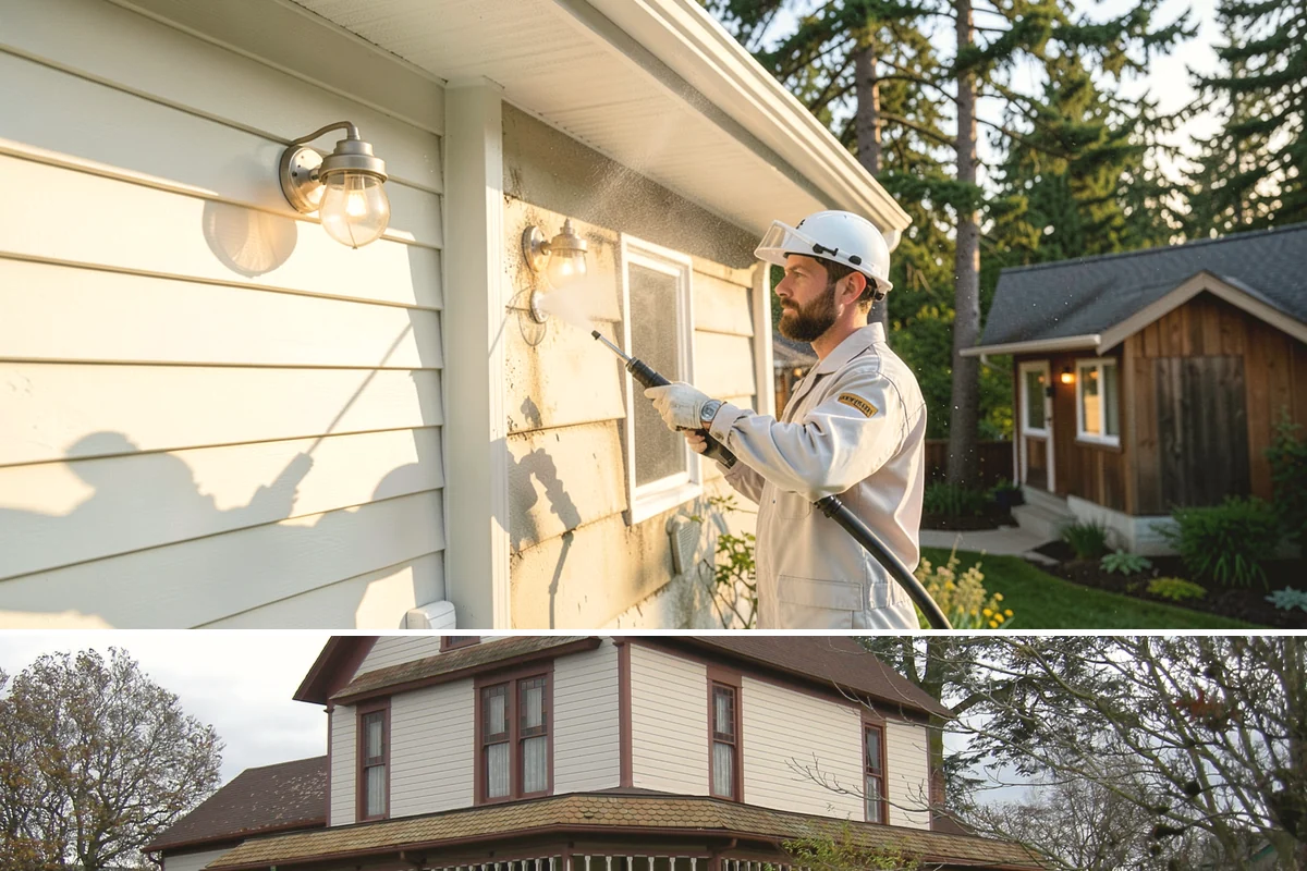 Slate Roof Cleaning in Sumner, Pierce County, WA - Dry summer conditions provide the stable, low-risk footing needed for safe slate cleaning.