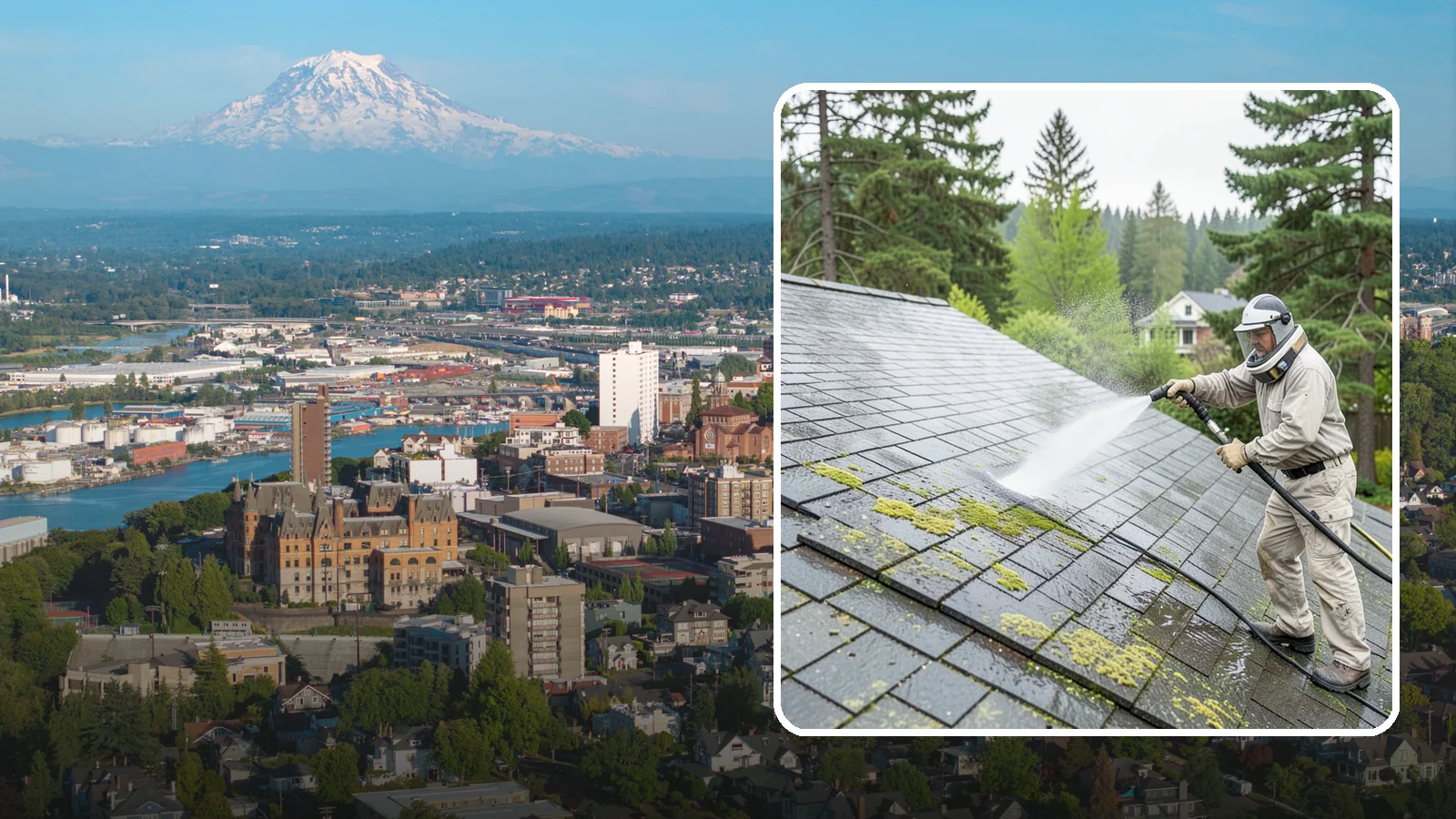 Slate Roof Cleaning in Tacoma, Pierce County, WA - Meticulous cleaning of natural slate roofs that removes lichen and algae without damaging the stone or fasteners.