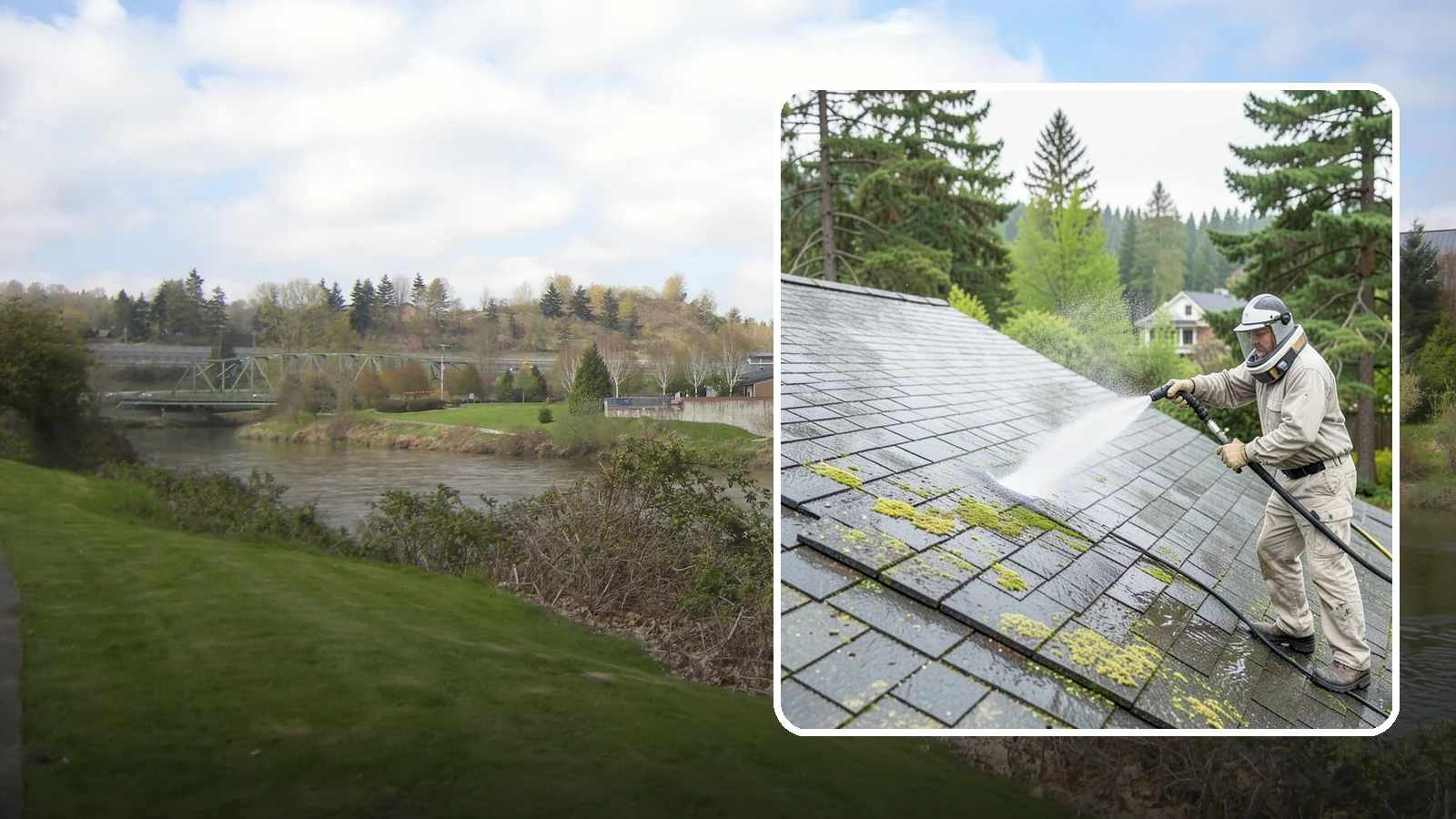 Slate Roof Cleaning in Tukwila, King County, WA - Meticulous cleaning of natural slate roofs that removes lichen and algae without damaging the stone or fasteners.
