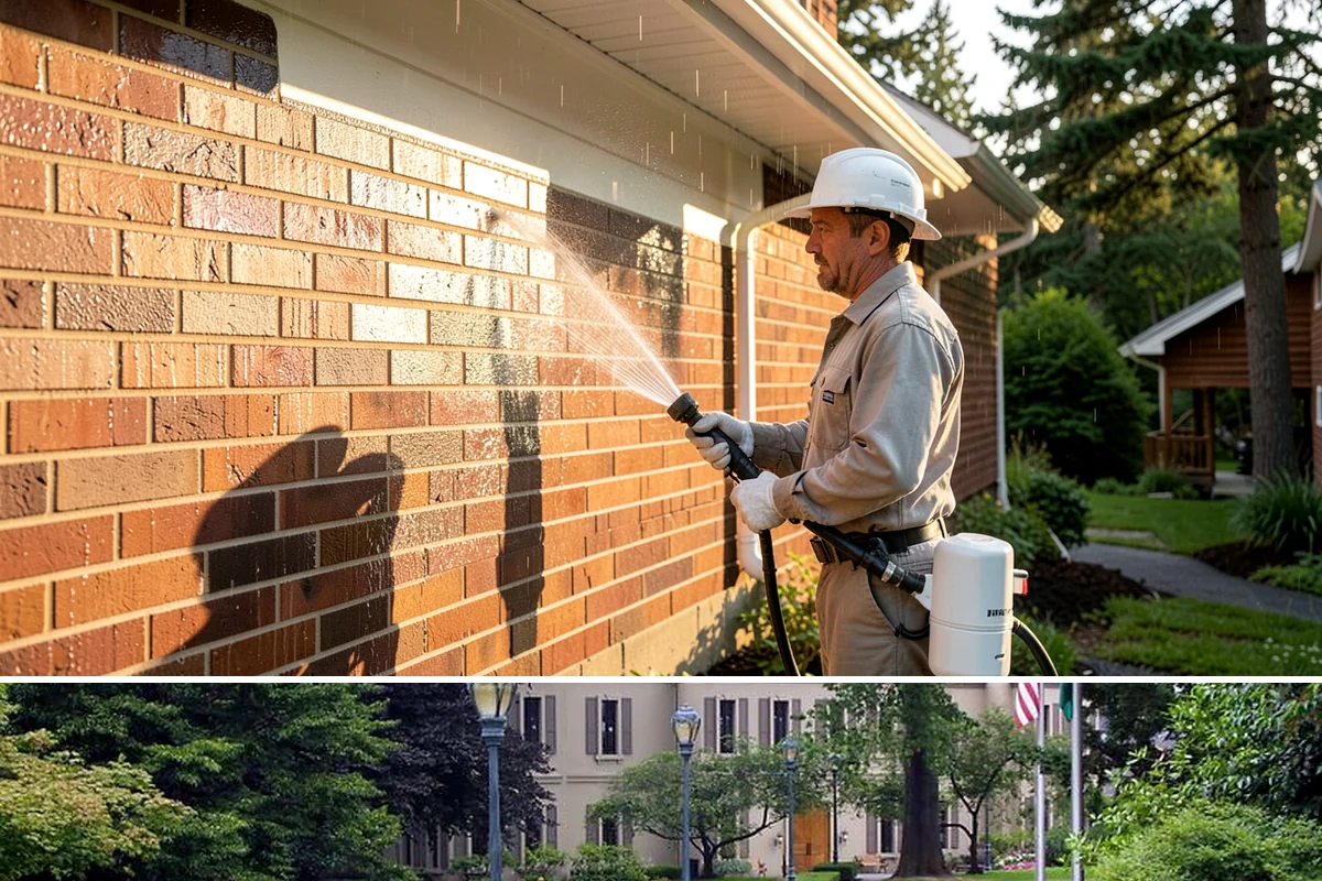Slate Roof Cleaning in Woodinville, King County, WA - Dry summer conditions provide the stable, low-risk footing needed for safe slate cleaning.