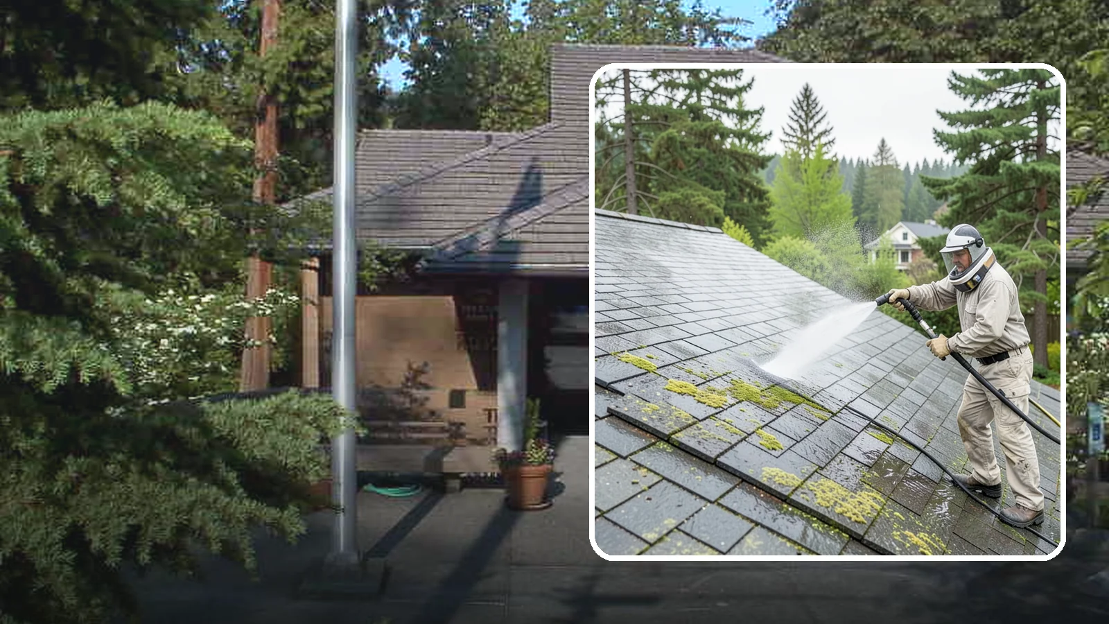Slate Roof Cleaning in Yarrow Point, King County, WA - Meticulous cleaning of natural slate roofs that removes lichen and algae without damaging the stone or fasteners.