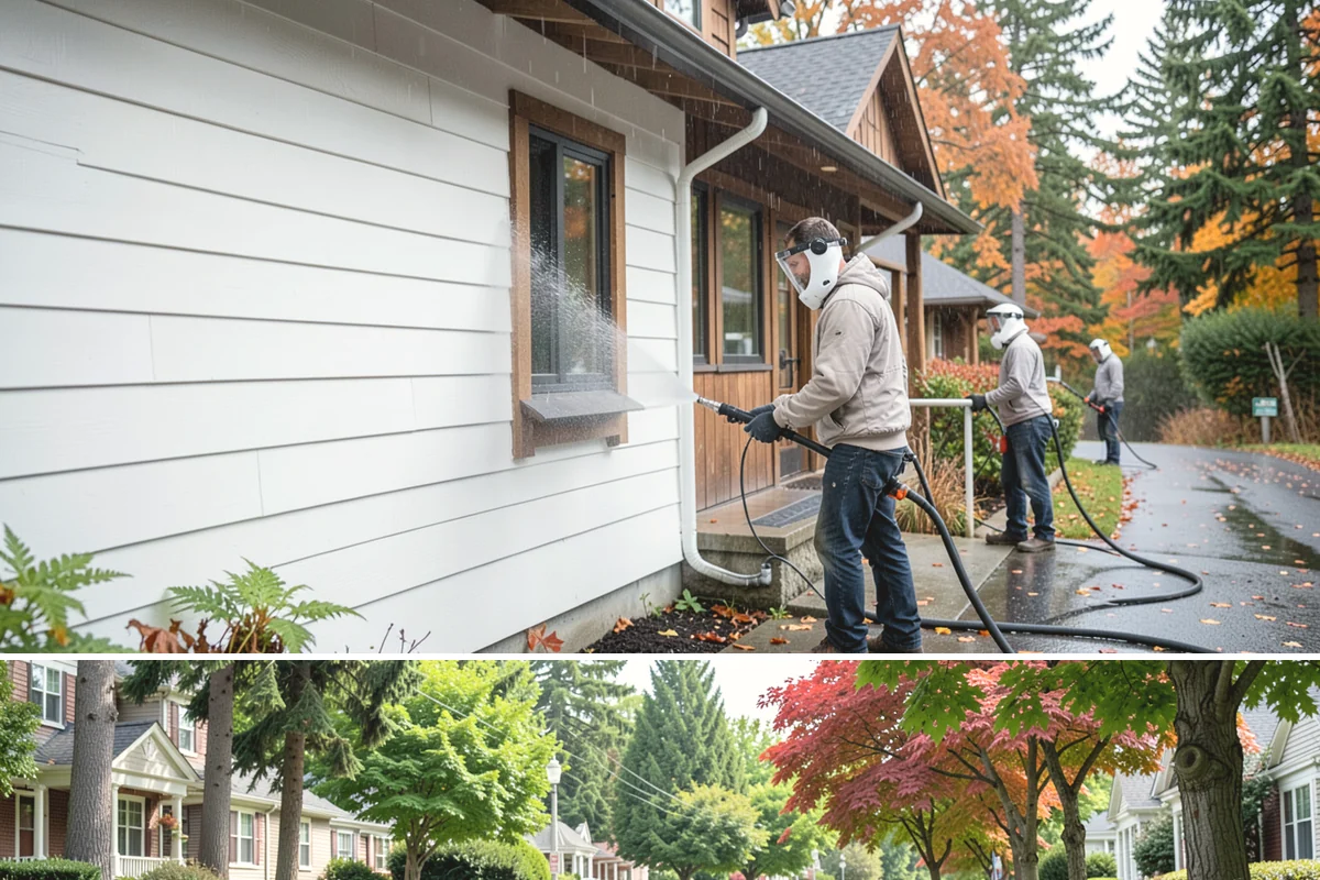 Soft Deck Washing in Beaux Arts Village, King County, WA - Soft wash decks in warm, dry summer weather to allow proper drying afterward.