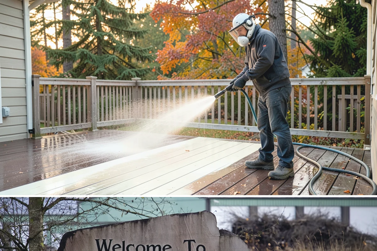 Soft Deck Washing in Buckley, Pierce County, WA - Soft wash decks in warm, dry summer weather to allow proper drying afterward.