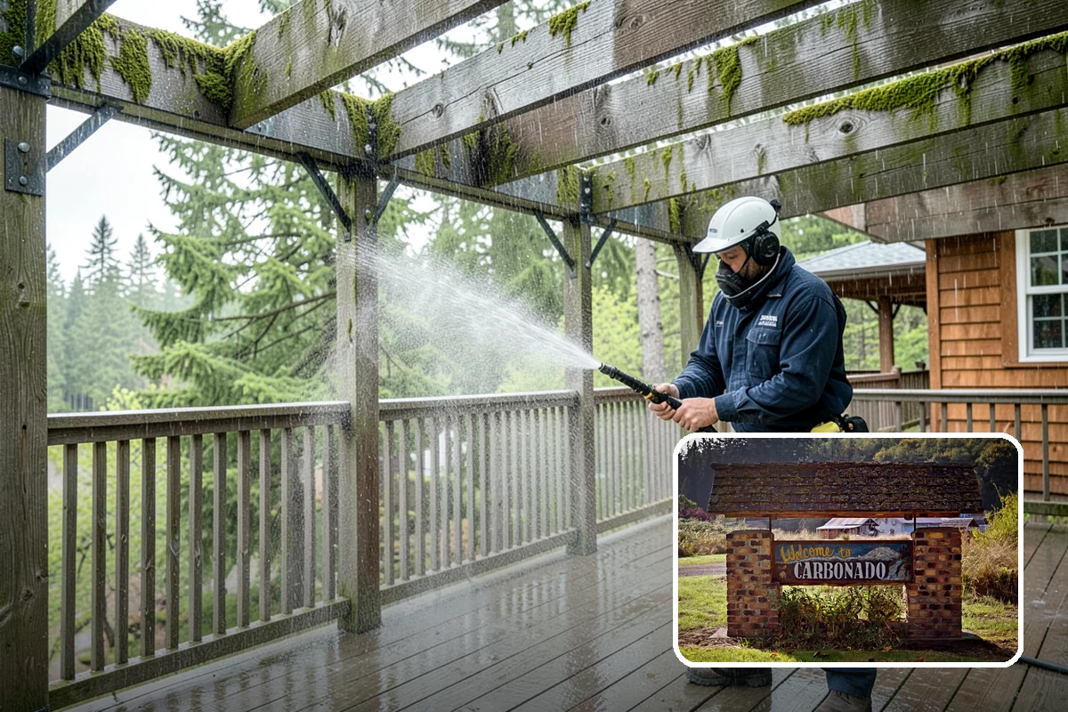 Soft Deck Washing in Carbonado, Pierce County, WA - Cleans without splintering or furring the wood