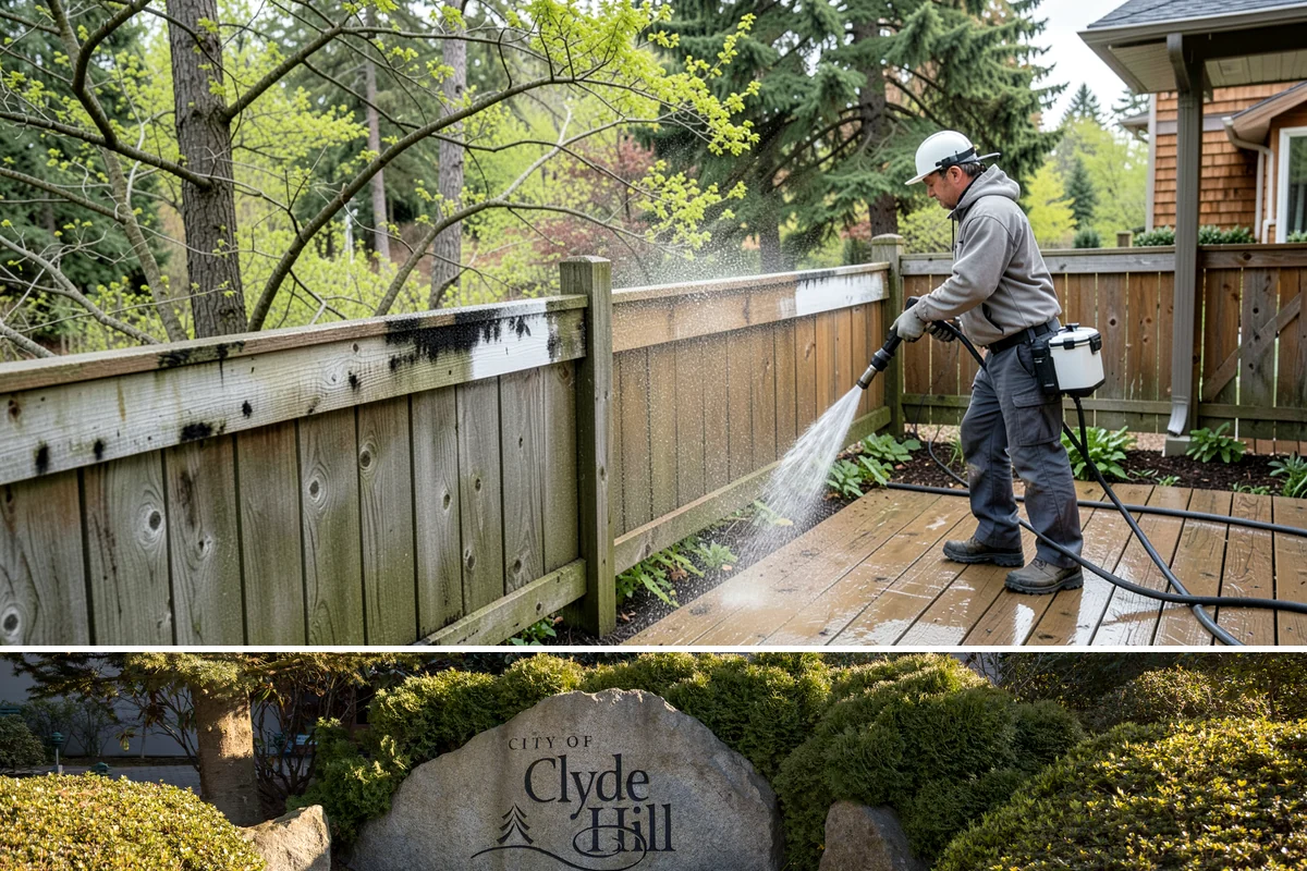 Soft Deck Washing in Clyde Hill, King County, WA - Soft wash decks in warm, dry summer weather to allow proper drying afterward.