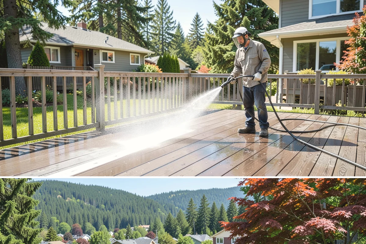 Soft Deck Washing in Index, Snohomish County, WA - Soft wash decks in warm, dry summer weather to allow proper drying afterward.