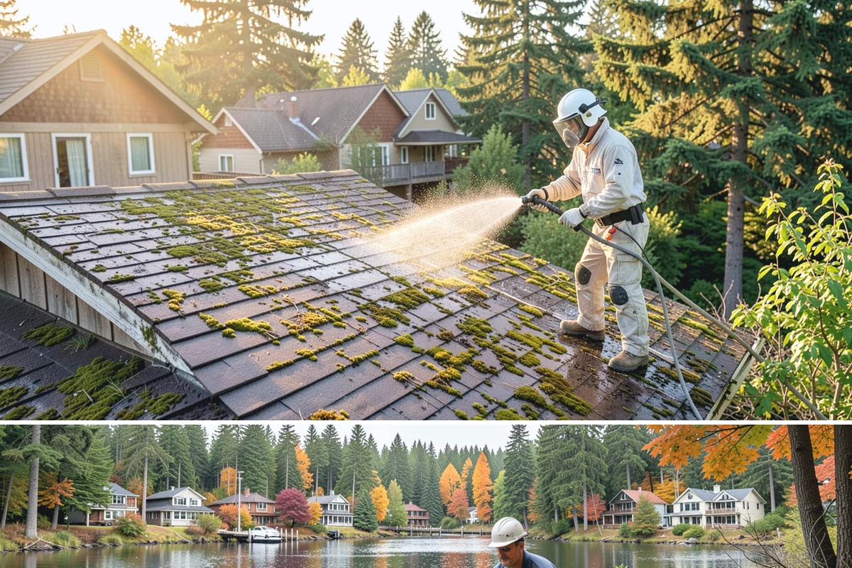 Soft Deck Washing in La Conner, Skagit County, WA - Soft wash decks in warm, dry summer weather to allow proper drying afterward.