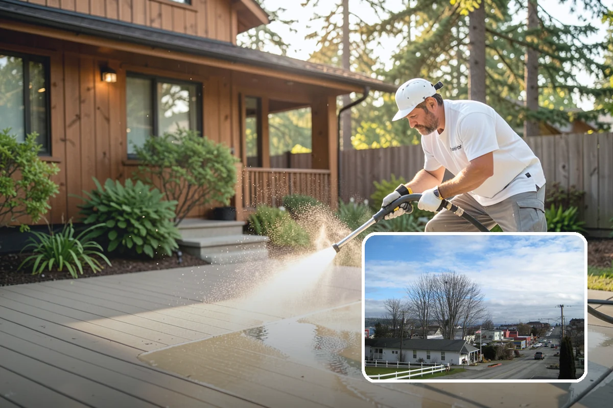 Soft Deck Washing in Langley, Island County, WA - Cleans without splintering or furring the wood