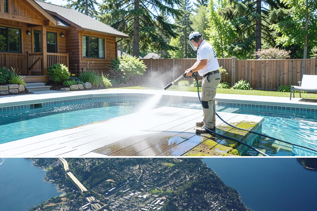 Soft Deck Washing in Mercer Island, King County, WA - Soft wash decks in warm, dry summer weather to allow proper drying afterward.