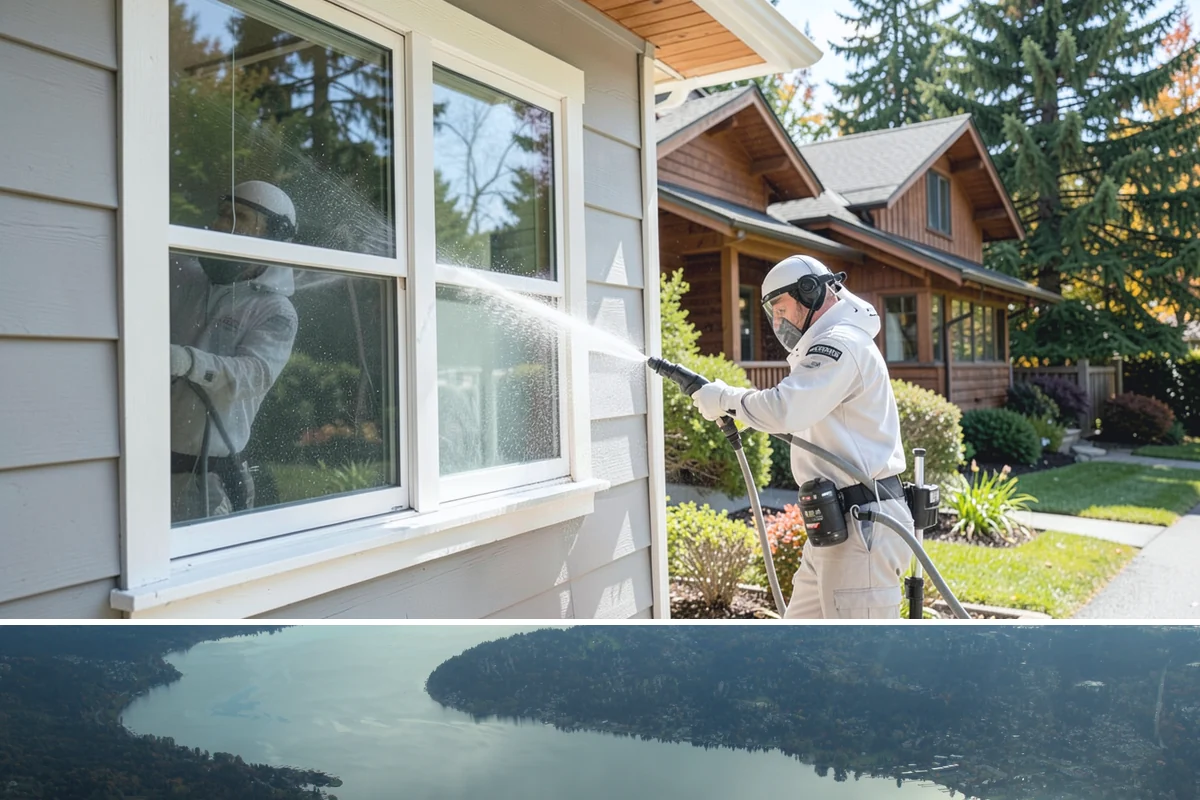 Soft Deck Washing in Sammamish, King County, WA - Soft wash decks in warm, dry summer weather to allow proper drying afterward.
