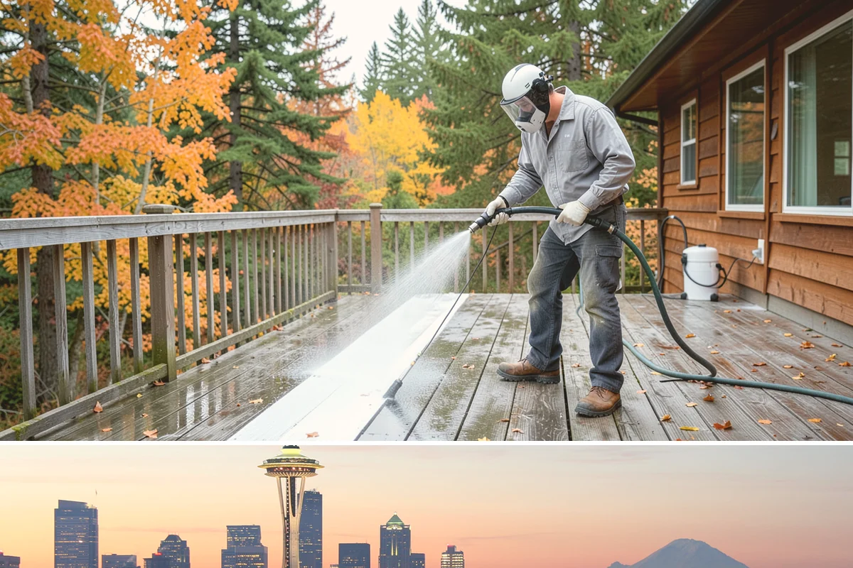 Soft Deck Washing in Seattle, King County, WA - Soft wash decks in warm, dry summer weather to allow proper drying afterward.