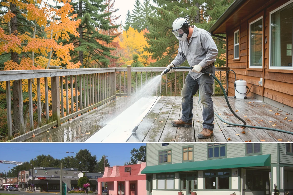 Soft Deck Washing in Snoqualmie, King County, WA - Soft wash decks in warm, dry summer weather to allow proper drying afterward.