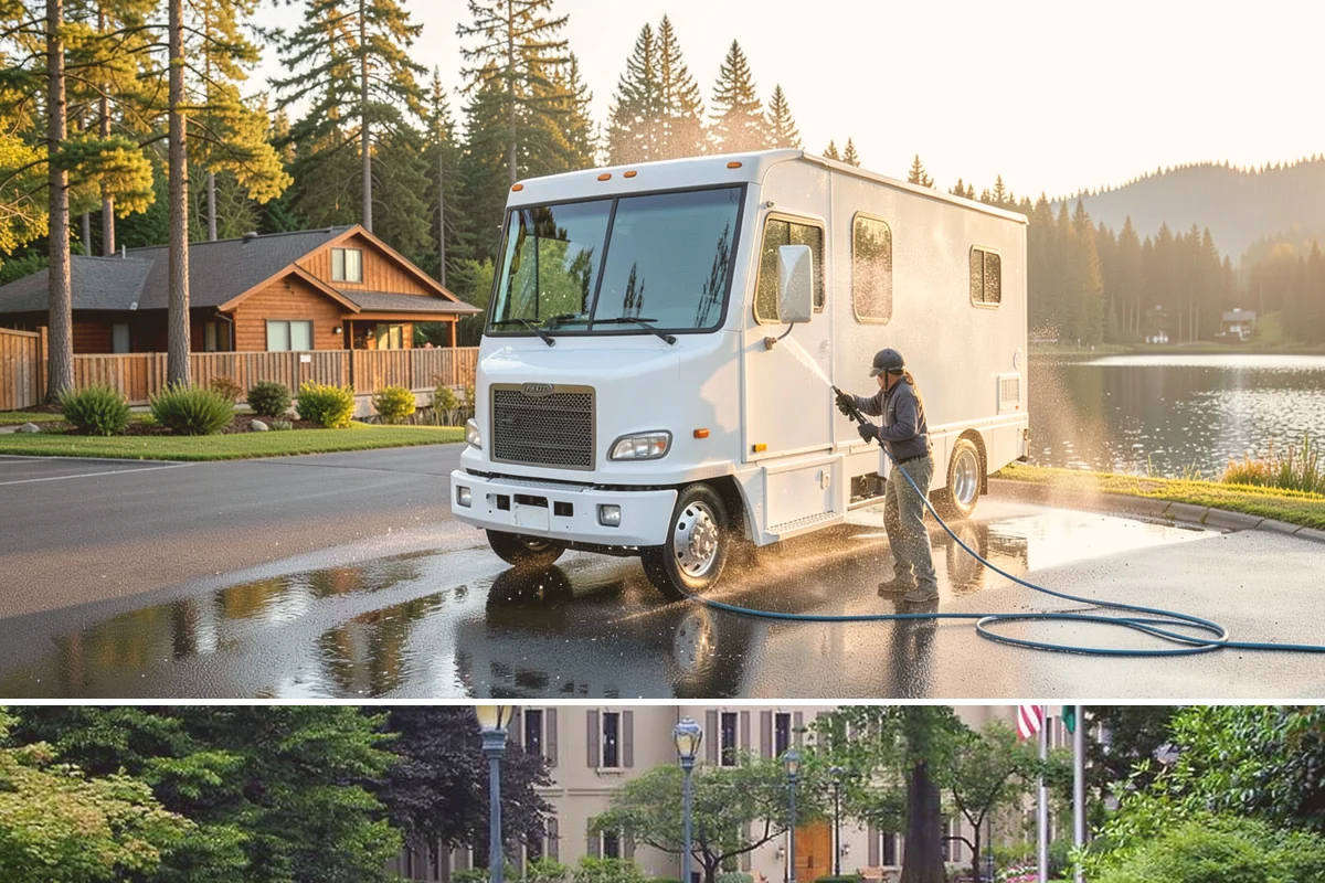 Soft Deck Washing in Woodinville, King County, WA - Soft wash decks in warm, dry summer weather to allow proper drying afterward.