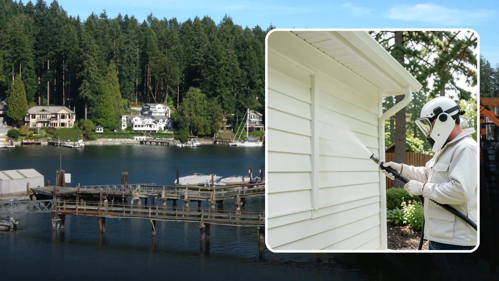 Soft House Washing in Gig Harbor, Pierce County, WA - Soft house washing uses low pressure and specialized detergents to clean delicate siding without the risk of gouging or water...