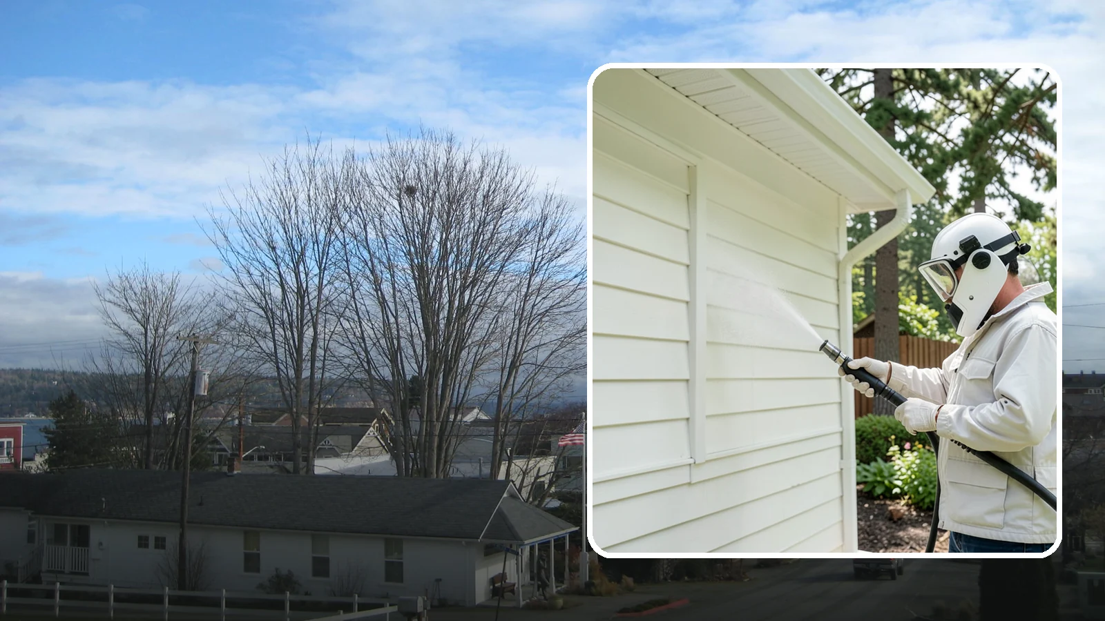 Soft House Washing in Langley, Island County, WA - Soft house washing uses low pressure and specialized detergents to clean delicate siding without the risk of gouging or water...