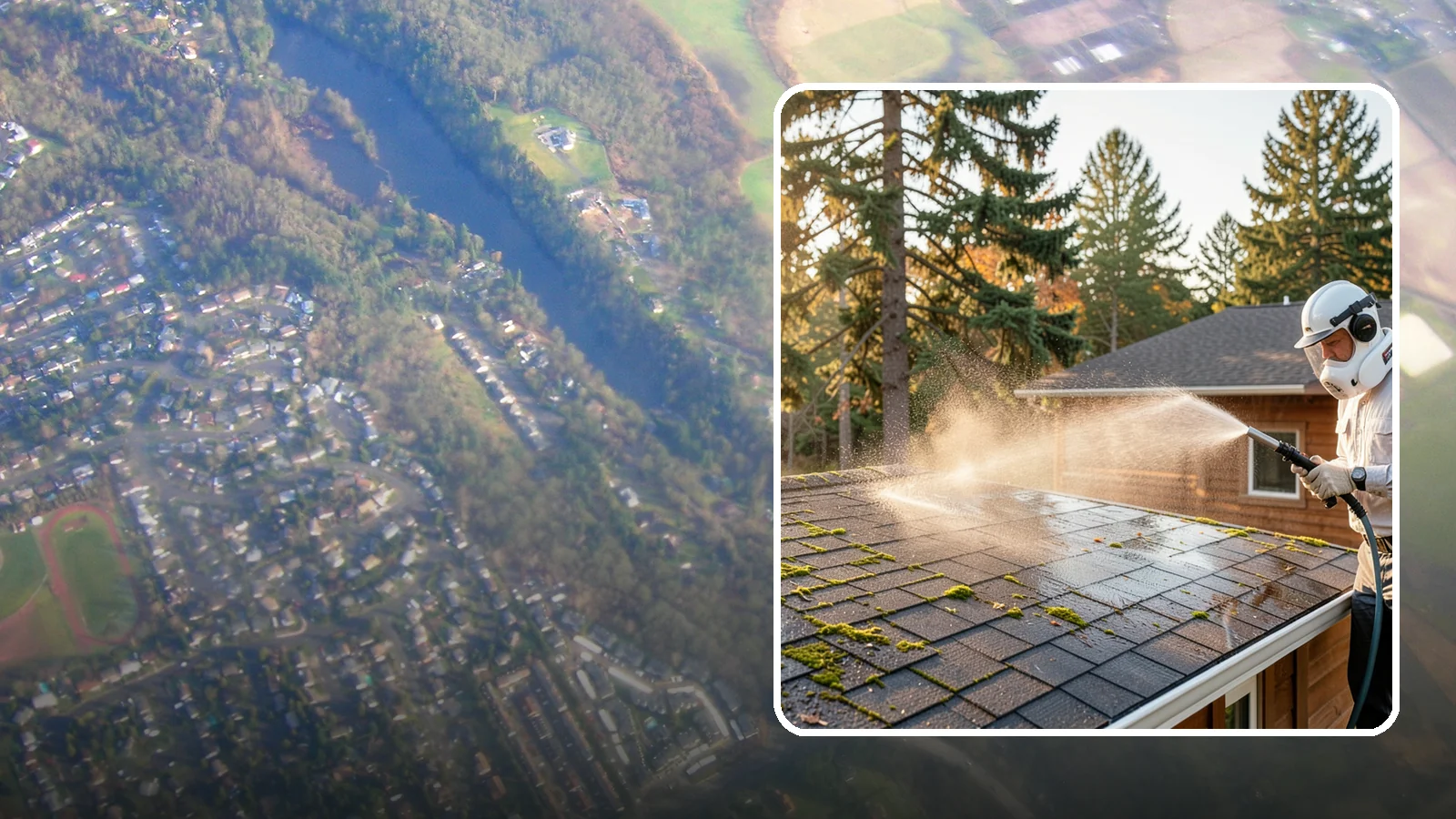 Soft Roof Washing in Algona, King County, WA - A gentle low-pressure soft wash that safely removes organic growth from delicate or aging Washington roofs.