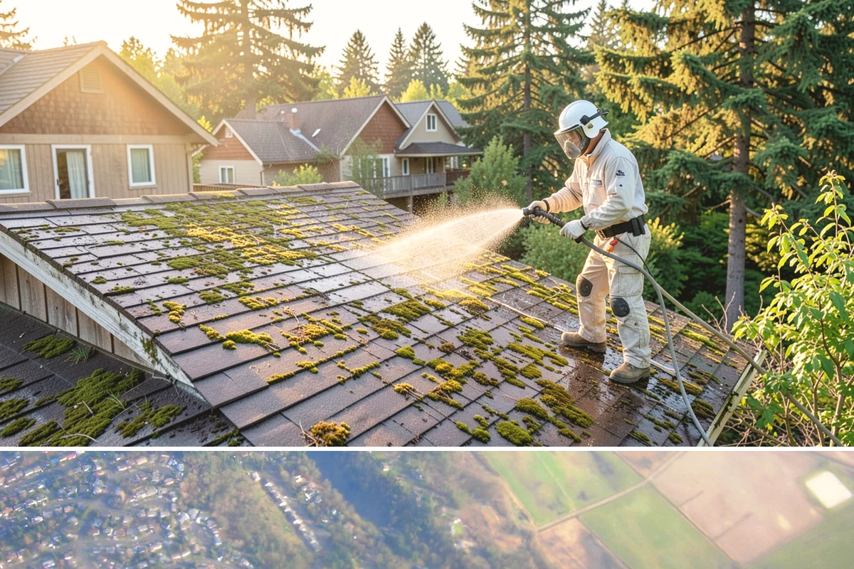 Soft Roof Washing in Algona, King County, WA - Dry, mild days in summer give the soft wash solution ideal conditions to break down growth completely.