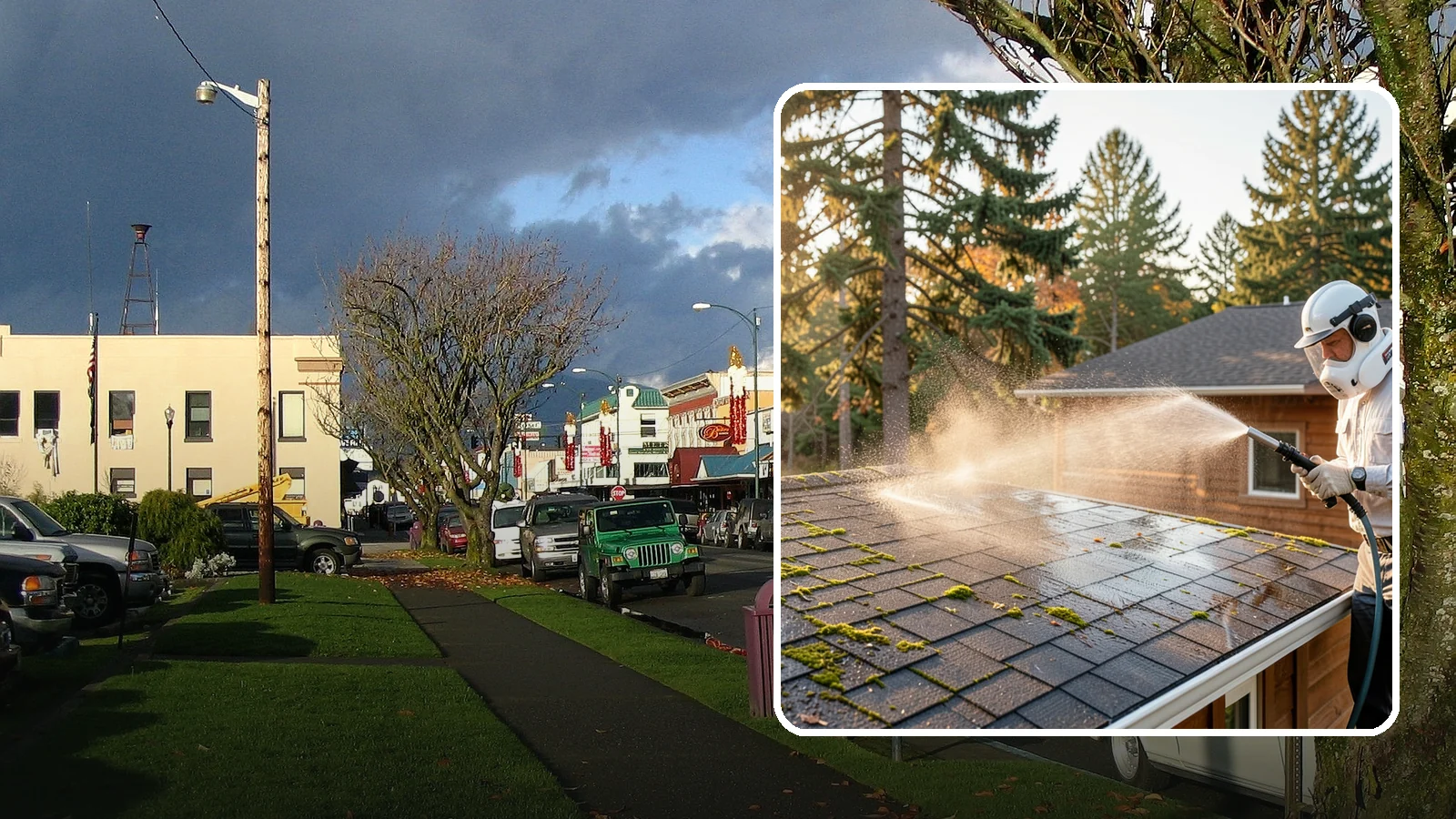 Soft Roof Washing in Arlington, Snohomish County, WA - A gentle low-pressure soft wash that safely removes organic growth from delicate or aging Washington roofs.