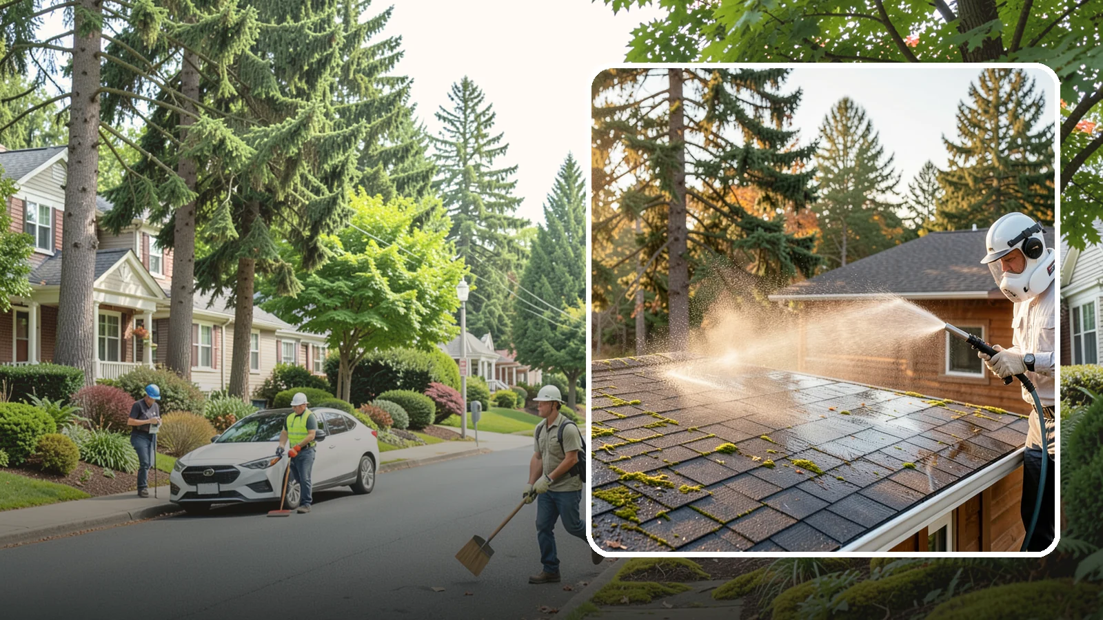 Soft Roof Washing in Beaux Arts Village, King County, WA - A gentle low-pressure soft wash that safely removes organic growth from delicate or aging Washington roofs.